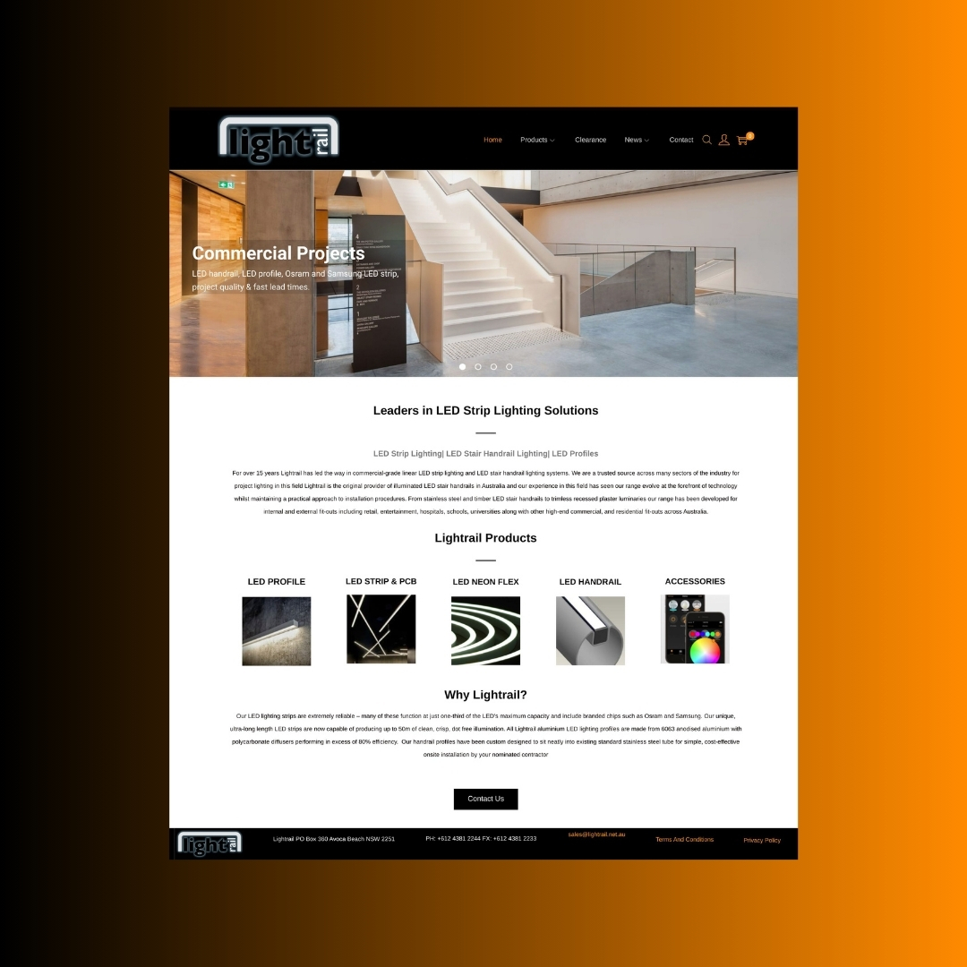 LED Handrail Lighting Web Design Sydney | Contact Us Lightrail - Big J Web Design
