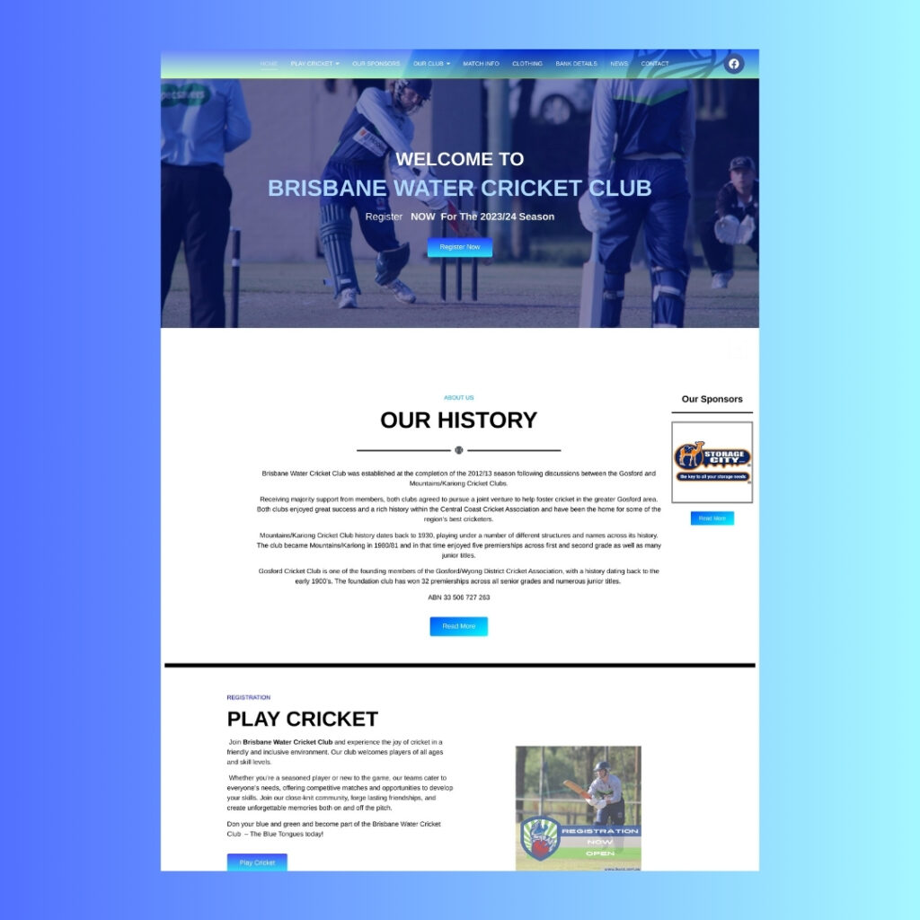 Web Design Central Coast, Gosford - Cricket Club Design Big J Web Design Brisbane Water Cricket Club