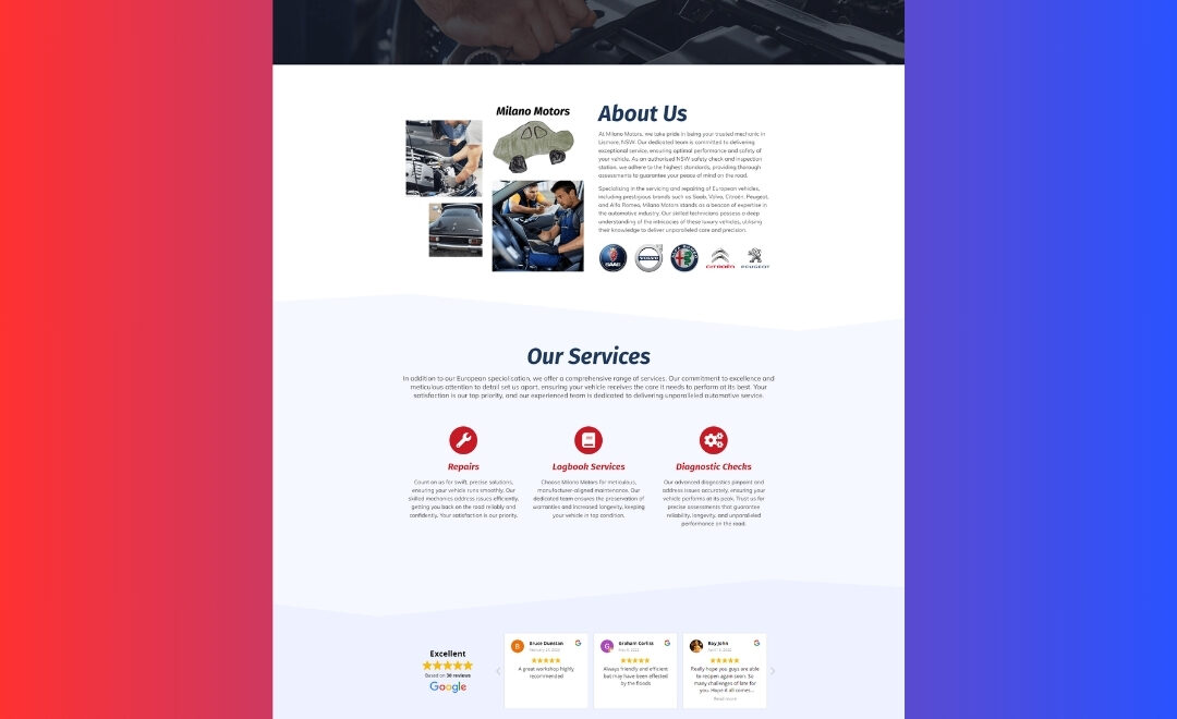 Mechanic Website Design: Creating Milano Motors, Web Design Lismore