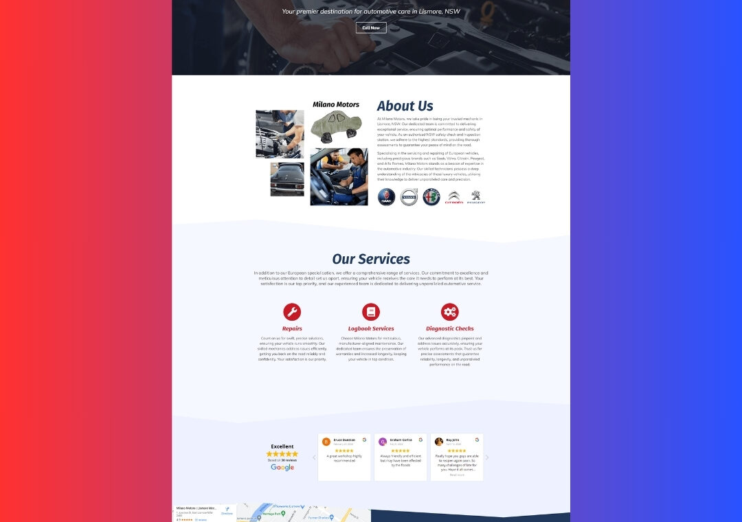 Mechanic Website Design: Creating Milano Motors, Web Design Lismore