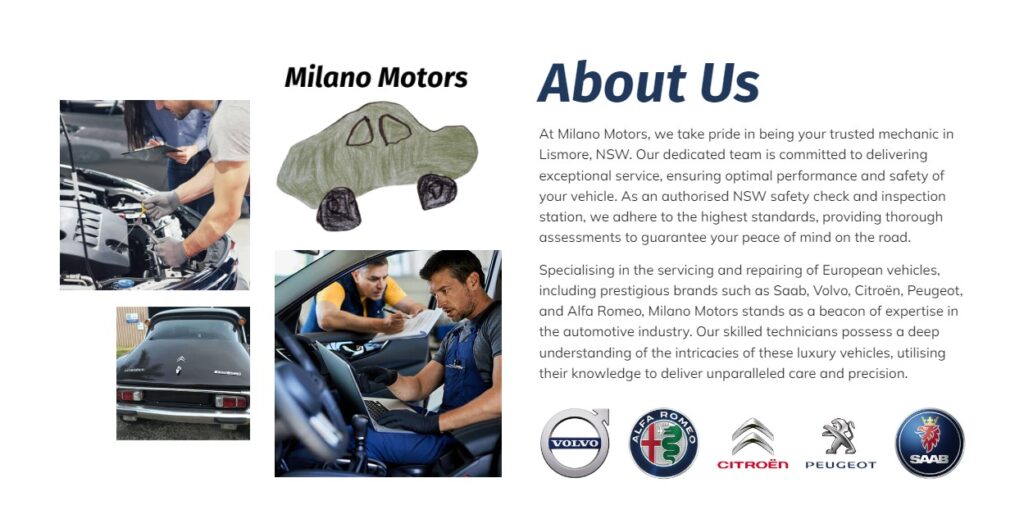 Milano Motors Mechanic Web Design Lismore, Central Coast, Sydney NSW - Big J Web Design